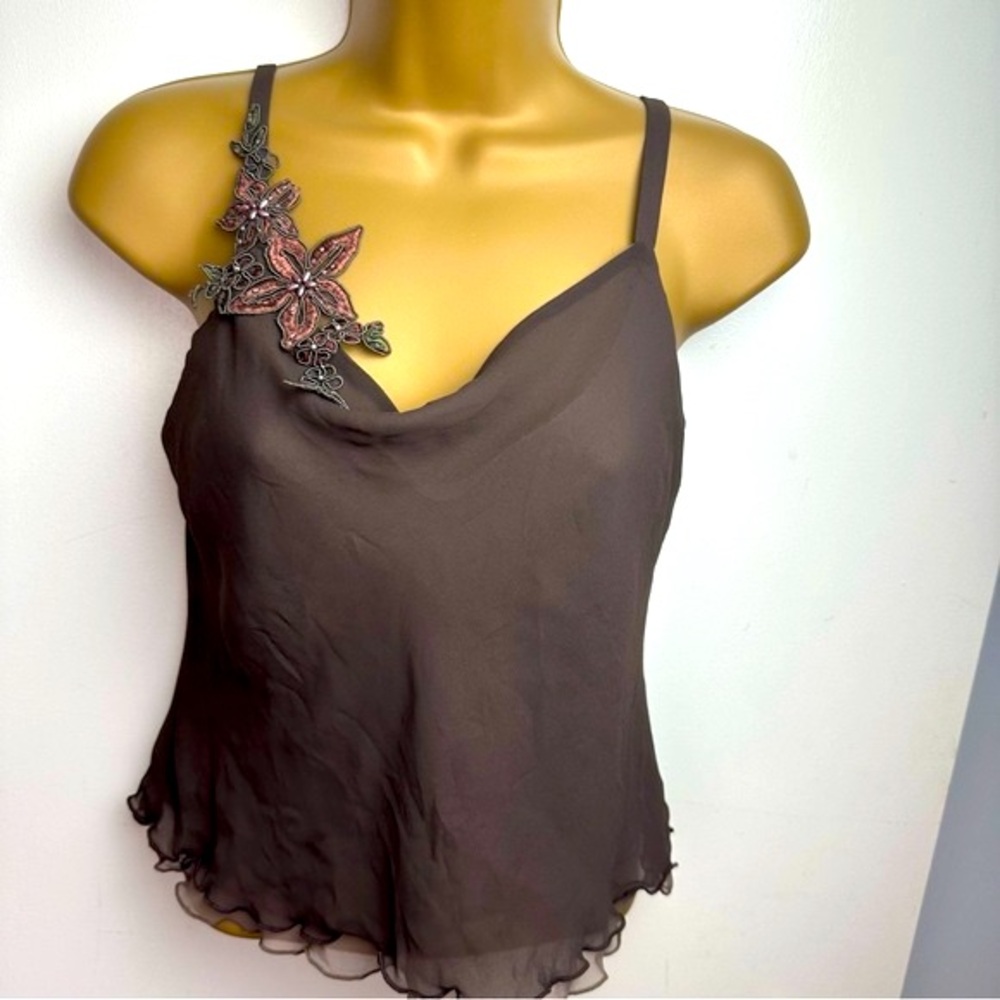 Ursula Brownish & Tan Y2K Vintage Tiered Chiffon Cowl Neck Whimsical Fairy Top 6